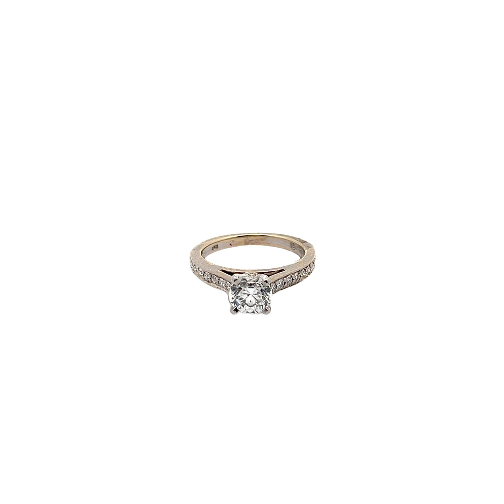 14k White Gold and Platinum 1ct F VS2 Round and .30ct F VS2 Round Diamond Engagement Ring certified by GIA # 15604638