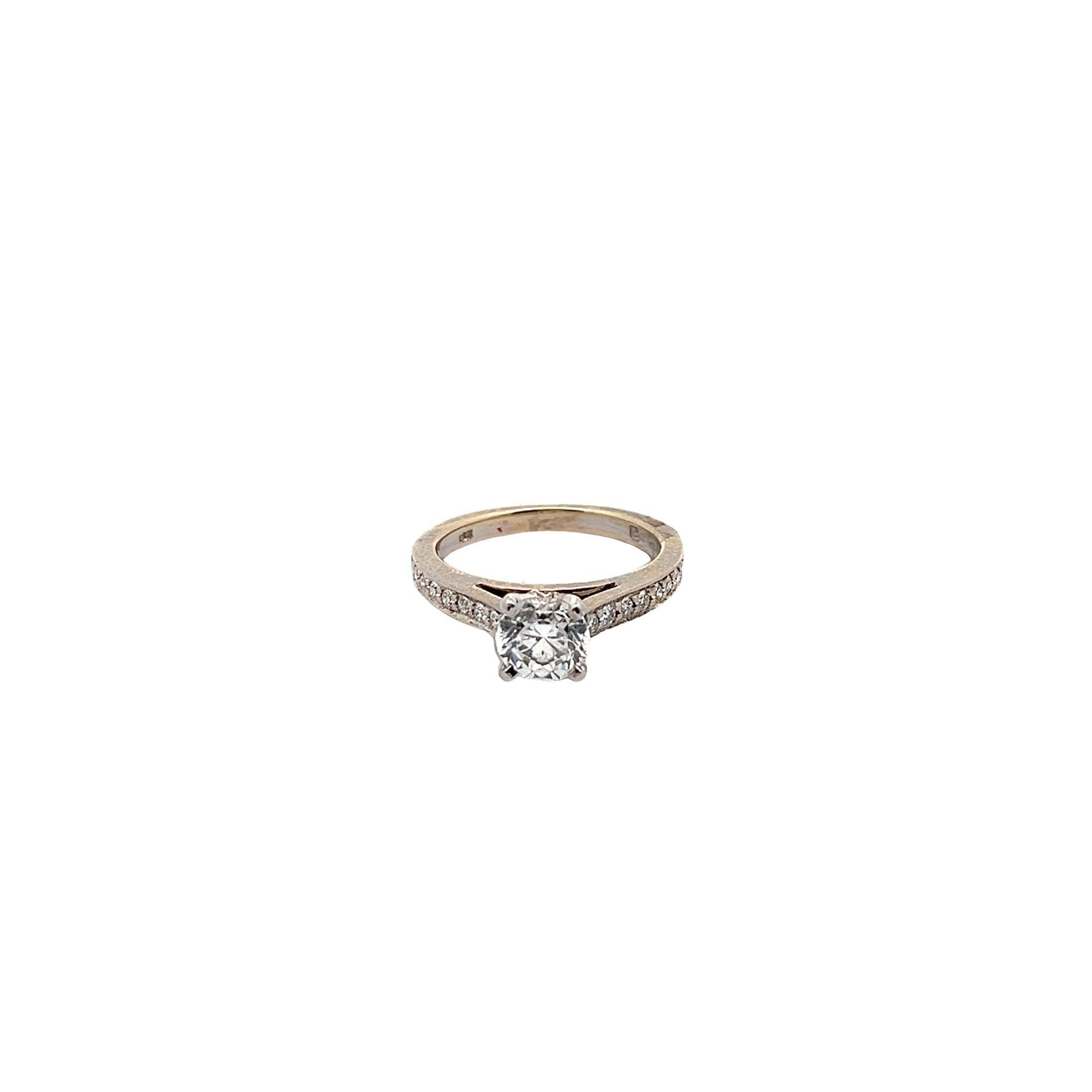 14k White Gold and Platinum 1ct F VS2 Round and .30ct F VS2 Round Diamond Engagement Ring certified by GIA # 15604638