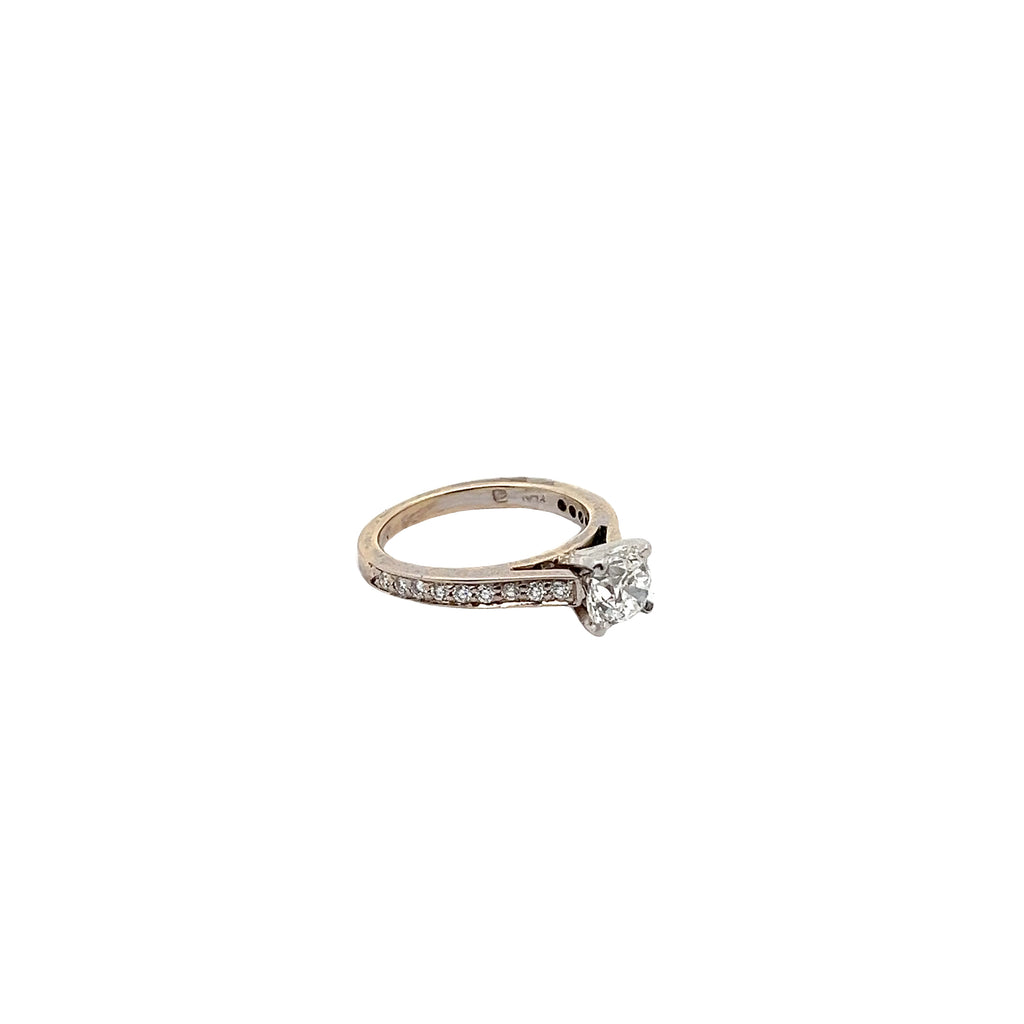 14k White Gold and Platinum 1ct F VS2 Round and .30ct F VS2 Round Diamond Engagement Ring certified by GIA # 15604638