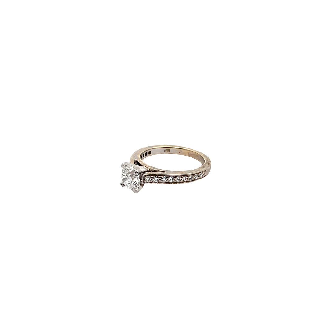 14k White Gold and Platinum 1ct F VS2 Round and .30ct F VS2 Round Diamond Engagement Ring certified by GIA # 15604638