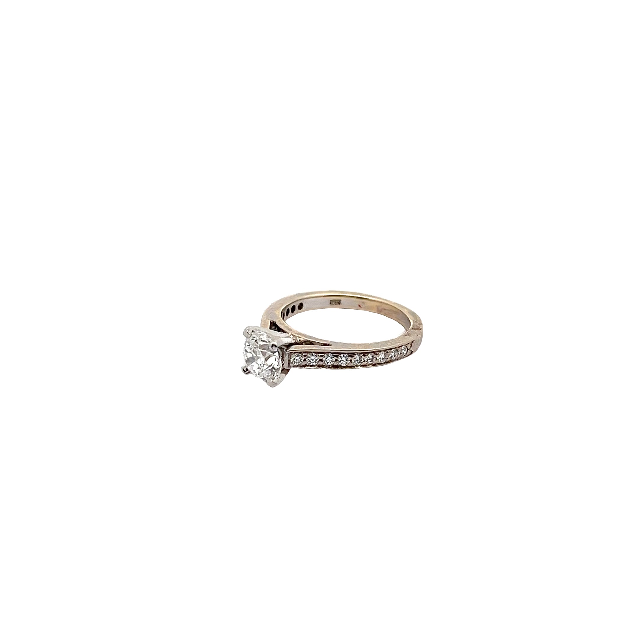 14k White Gold and Platinum 1ct F VS2 Round and .30ct F VS2 Round Diamond Engagement Ring certified by GIA # 15604638