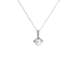 14k white gold .10ct H SI1 Round diamond and South Sea Water Gray pearl 7.5mm necklace