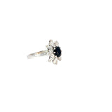 18k White Gold 1.00ct Oval Blue Sapphire and surround by 1.00ct D Vs1 Baguette and Round total weight Diamond   Ring