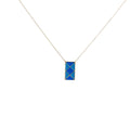14k Yellow Gold Light Blue and Blue Enamel Rectangular Necklace