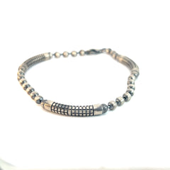 Sterling Silver 14.4 Gram (3) Curb Bar Men Beaded Bracelet