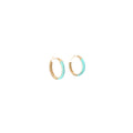 14k Yellow Gold Turquoise Enamel Hoop Earrings