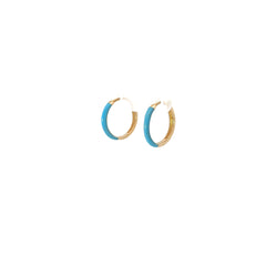 14k Yellow Gold Turquoise Enamel Hoop Earrings