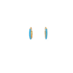 14k Yellow Gold Turquoise Enamel Hoop Earrings