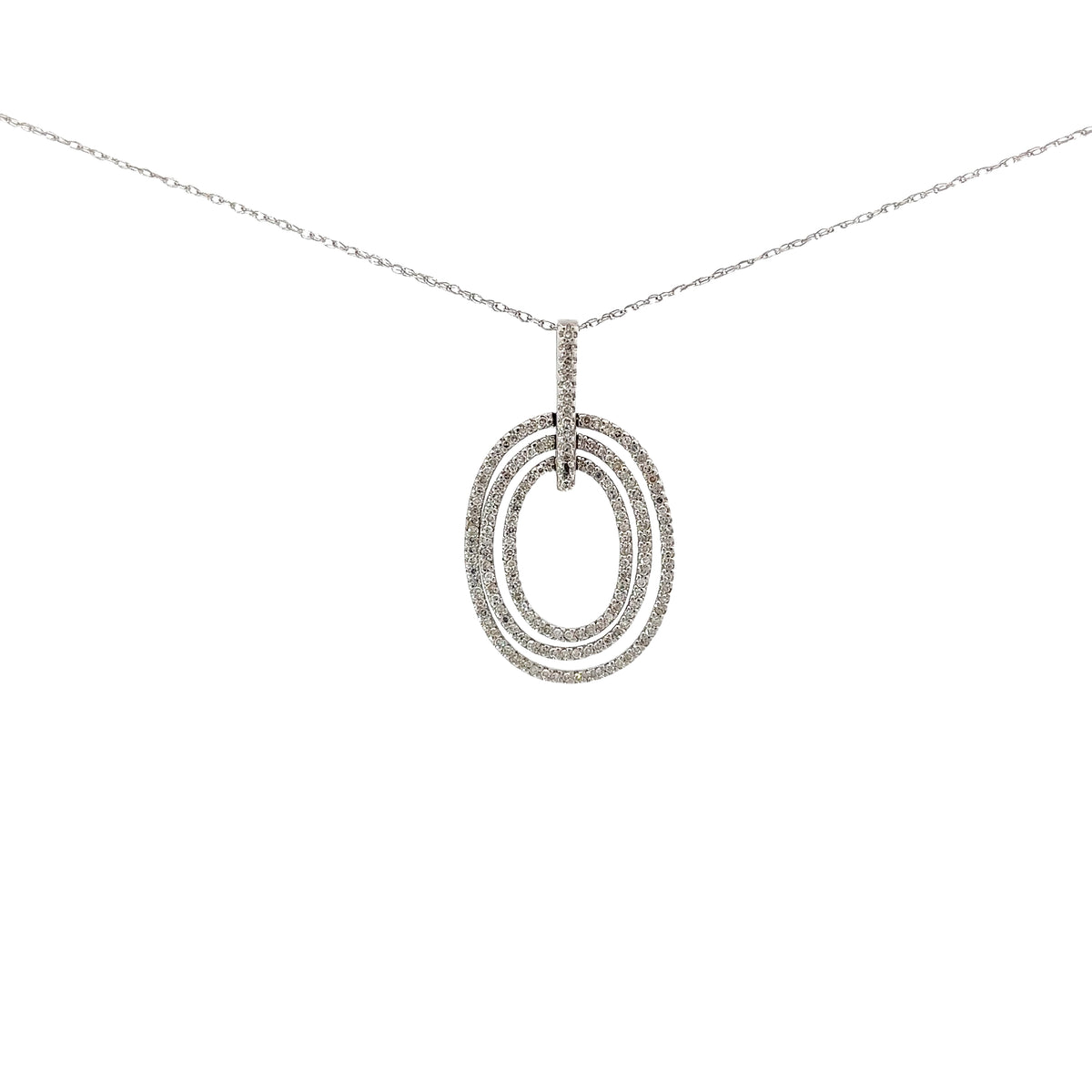 14k White Gold .50 H SI 1 Round Diamond Oval Necklace