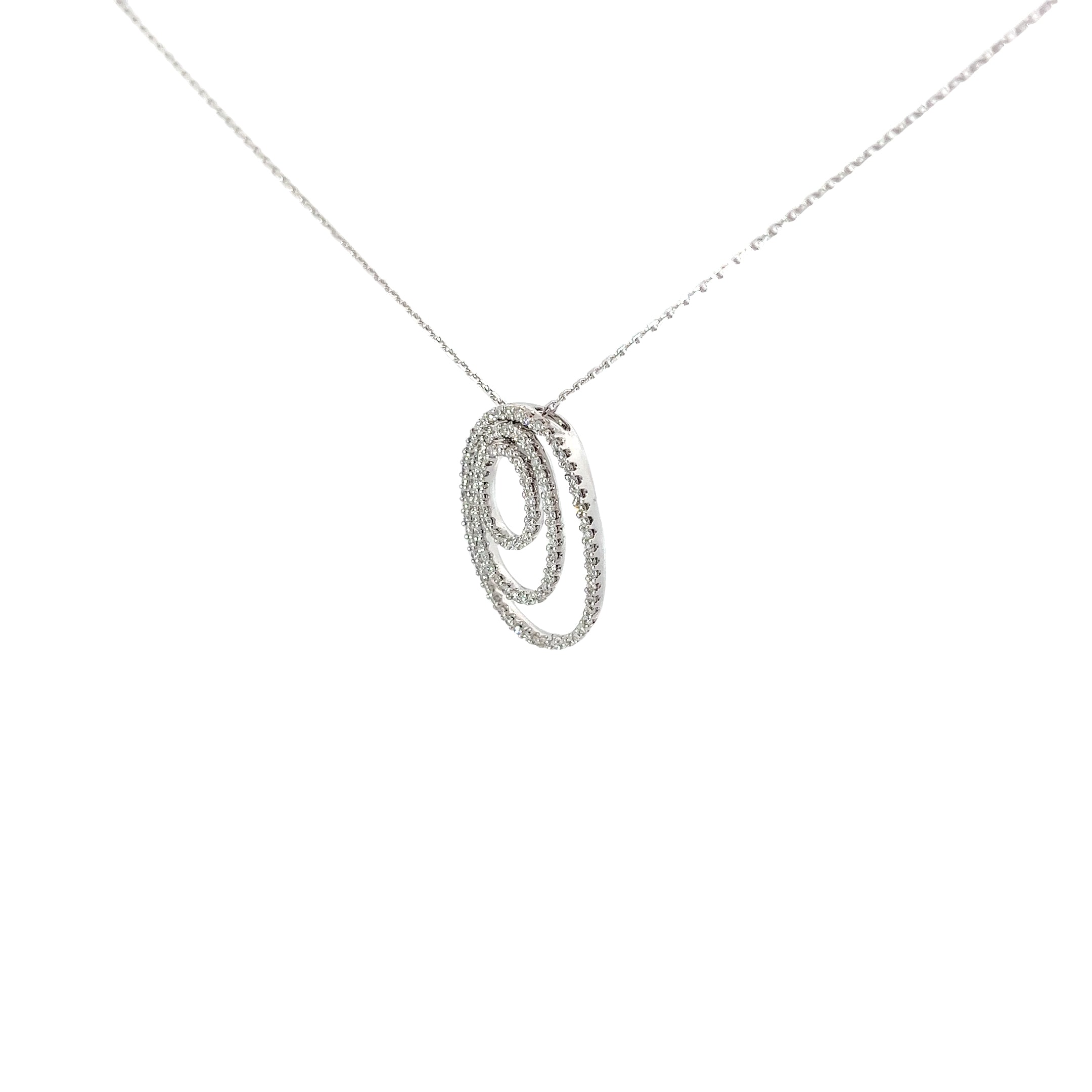 14k White Gold .50ct H SI1 Round Diamond Oval Necklace