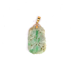 18k Yellow Gold Vintage Green Carved Jade Pendant