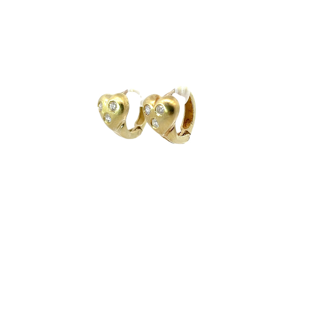 18k Yellow Gold 1.30ct G SI1 Round Diamond Heart Puffed Matted Huggies Earrings