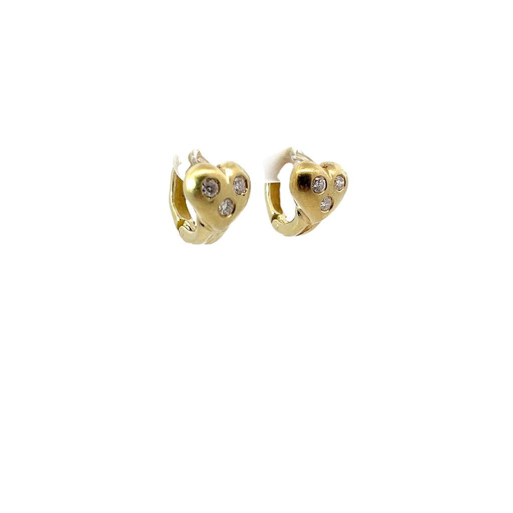 18k Yellow Gold 1.30ct G SI1 Round Diamond Heart Puffed Matted Huggies Earrings