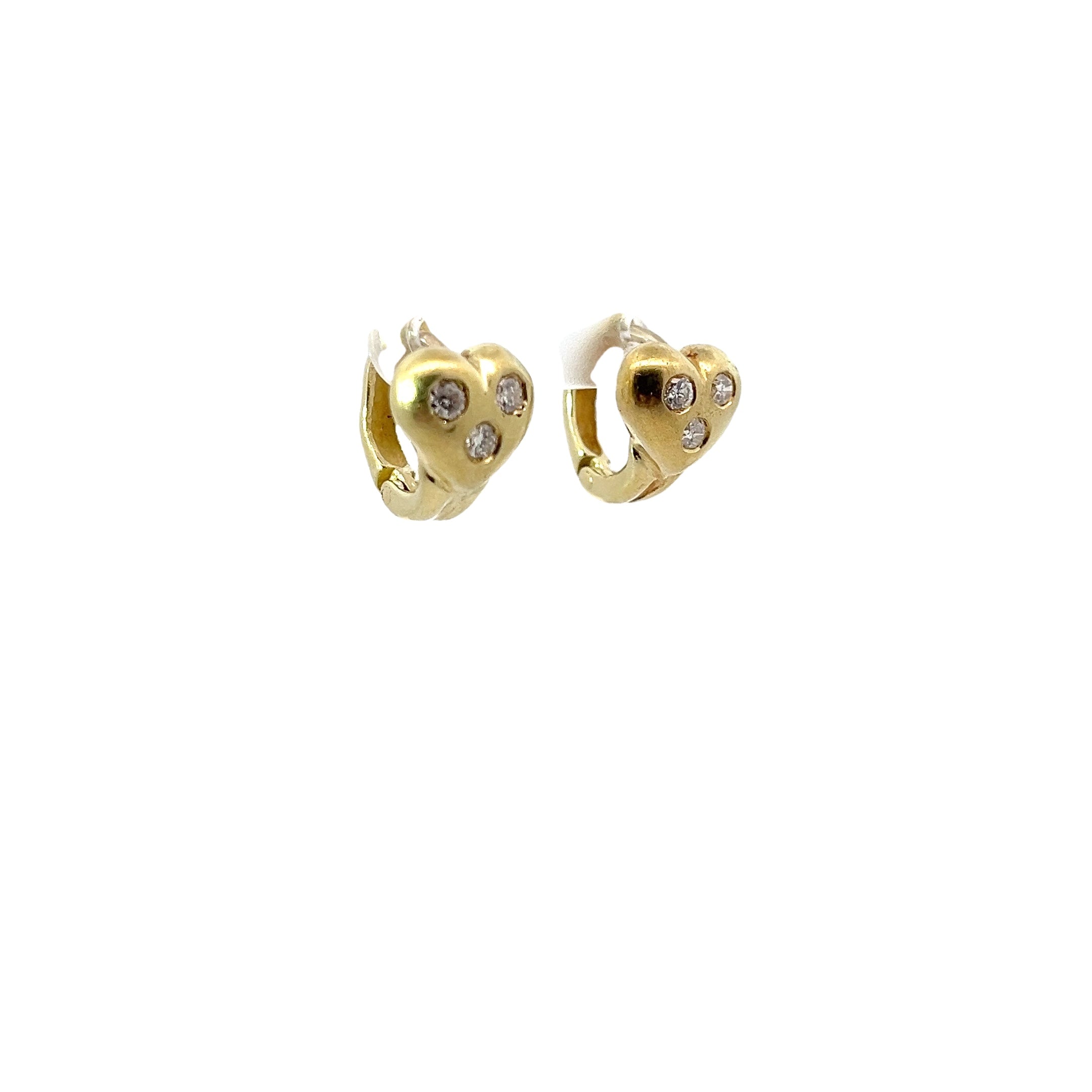 18k Yellow Gold 1.30ct G SI1 Round Diamond Heart Puffed Matted Huggies Earrings