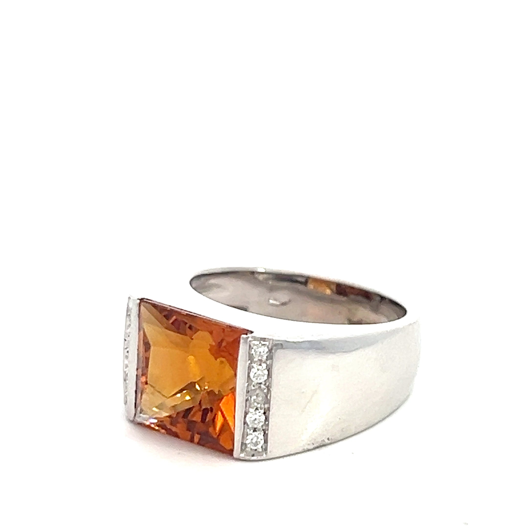 18k White Gold 4.00ct Prince Cut Citrine AAA 10x10 / .10ct G SI1 Round Diamond Ring