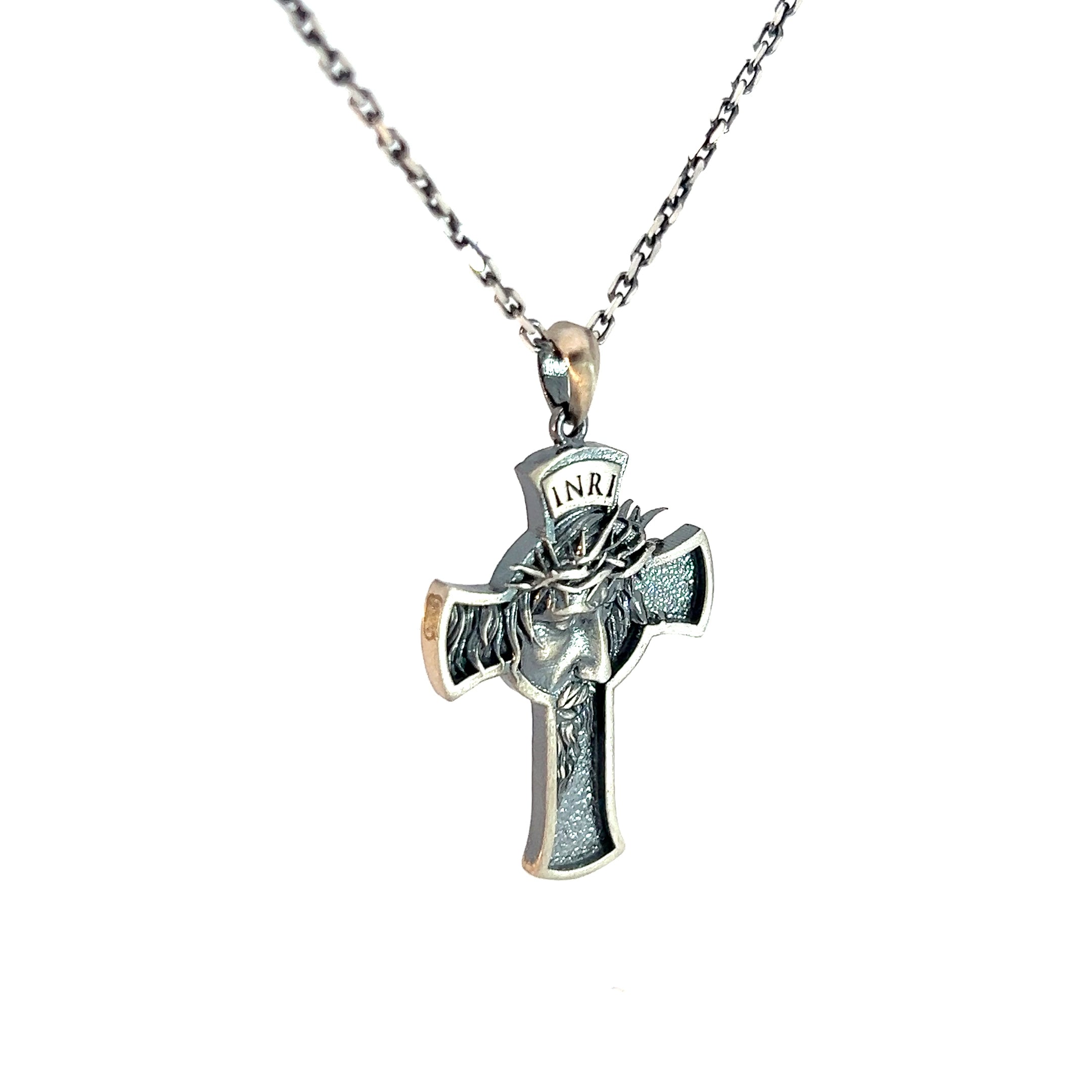 Sterling Silver 9.7 gram Necklace /Cross with Jesus Face Pendant