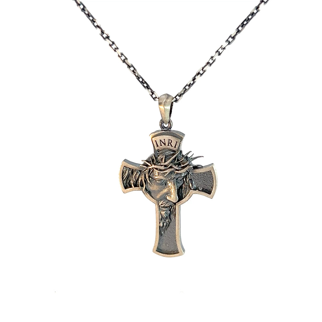 Sterling Silver 9.7 gram Necklace /Cross with Jesus Face Pendant