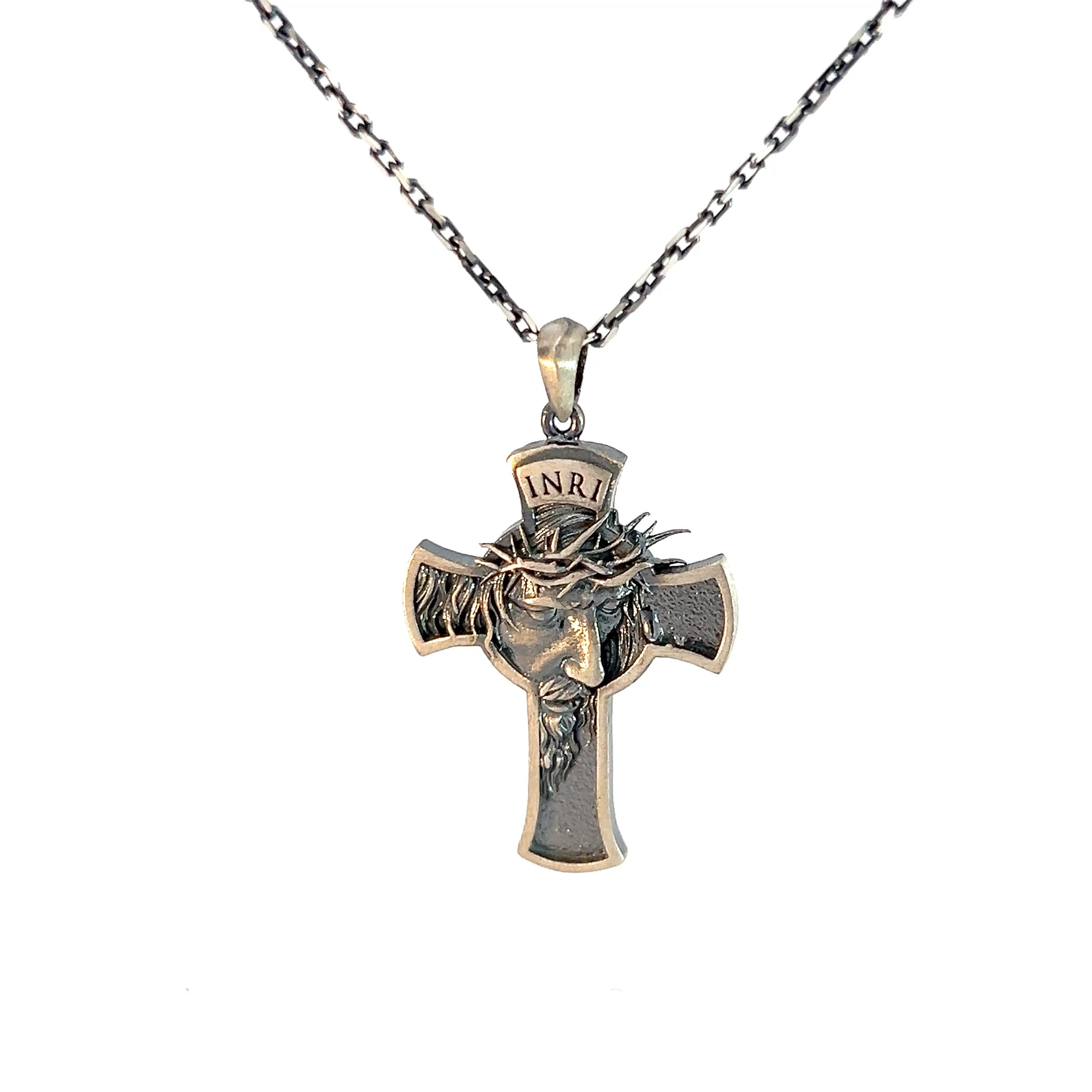Sterling Silver 9.7 gram Necklace /Cross with Jesus Face Pendant