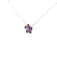 14KY 1.87CT AMETHYST AND .08CT DIAMOND FLOWER PENDANT