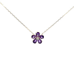 14KY 1.87CT AMETHYST AND .08CT DIAMOND FLOWER PENDANT