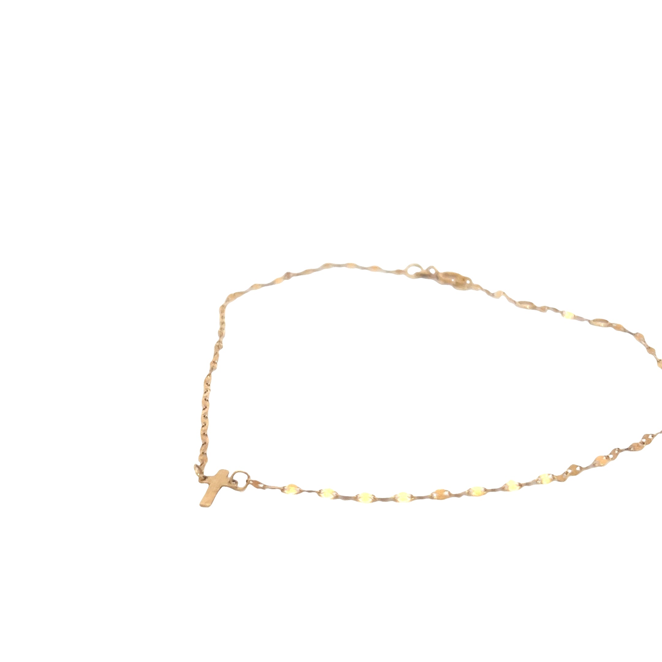 10k Yellow Gold Anklet Bracelet with Sideways Cross 10"inch .04 gram