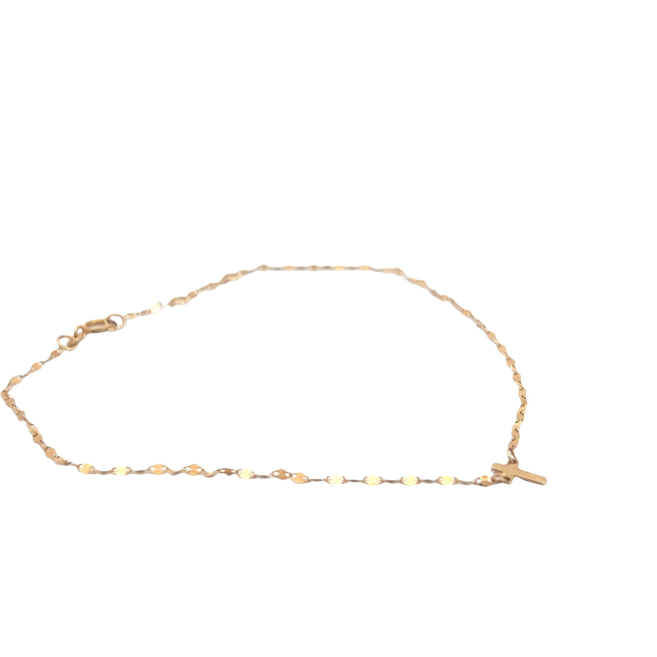 10k Yellow Gold Anklet Bracelet with Sideways Cross 10"inch .04 gram