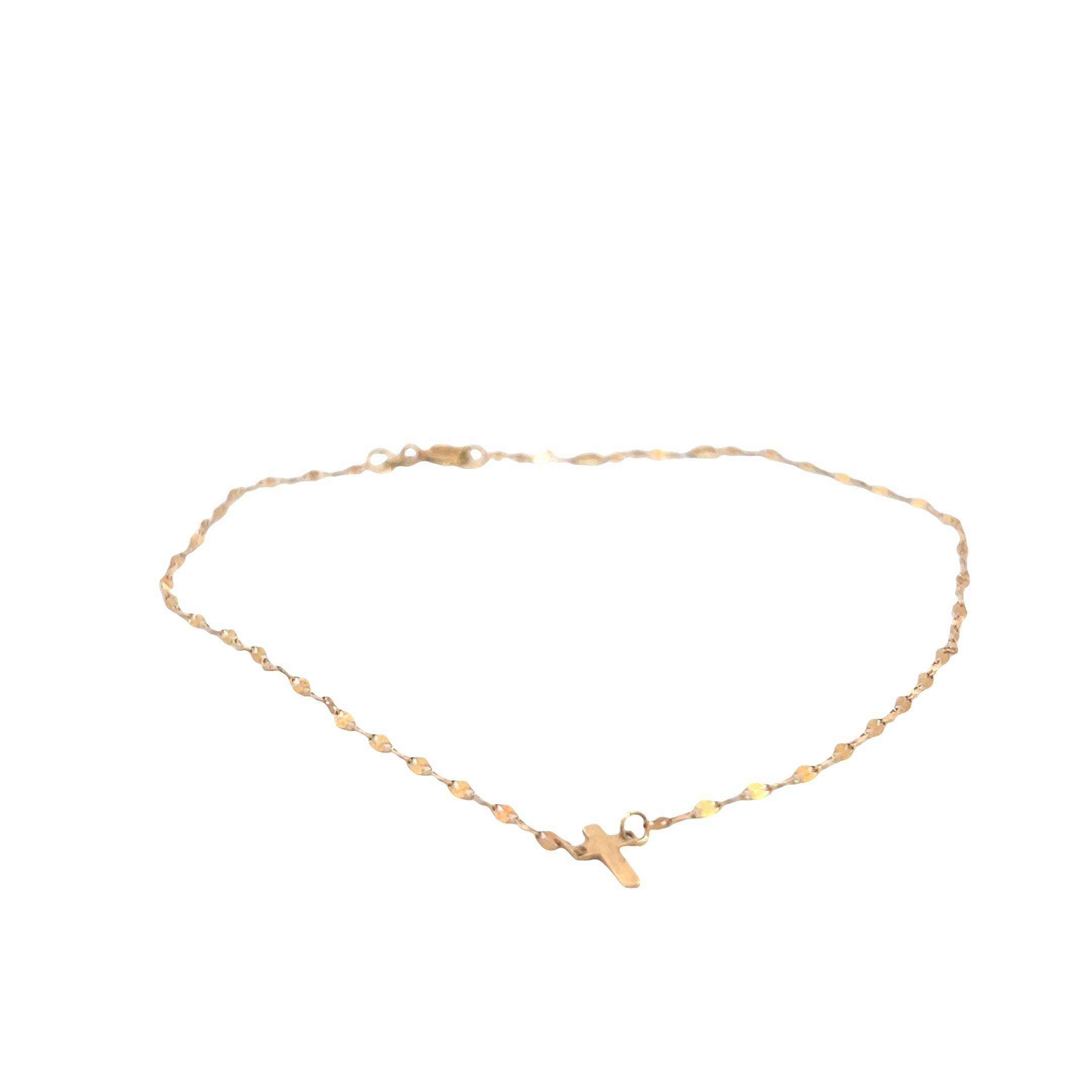 10k Yellow Gold Anklet Bracelet with Sideways Cross 10"inch .04 gram