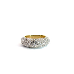 18k Two Tone 2.00ct E VS2 Round Diamond High Domed Pave Diamond Ring 7 1/2mm