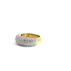 18k Two Tone 2.00ct E VS2 Round Diamond High Domed Pave Diamond Ring 7 1/2mm