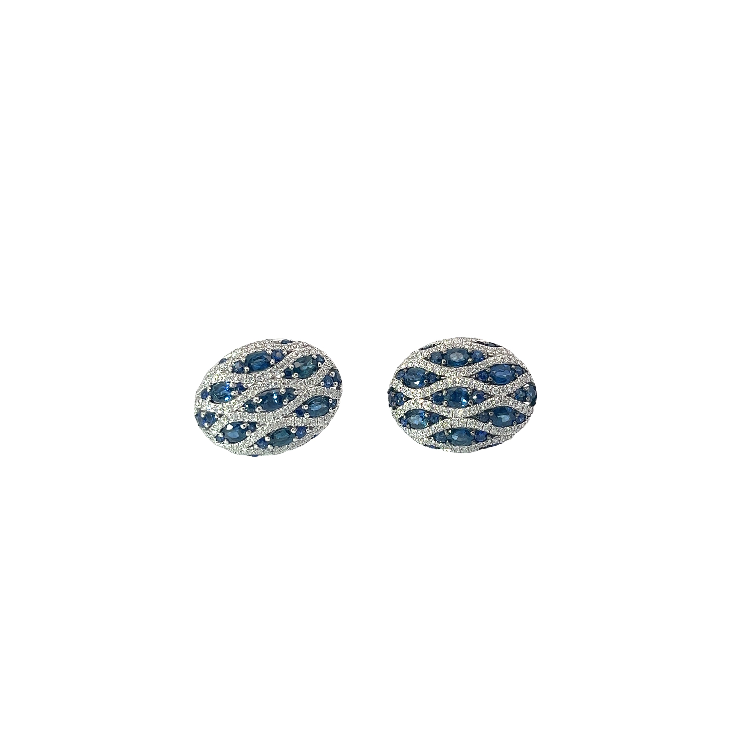 14k White Gold 3.40ct Round Blue Sapphire and 1.08ct G VS2 Round Diamond Cuff links
