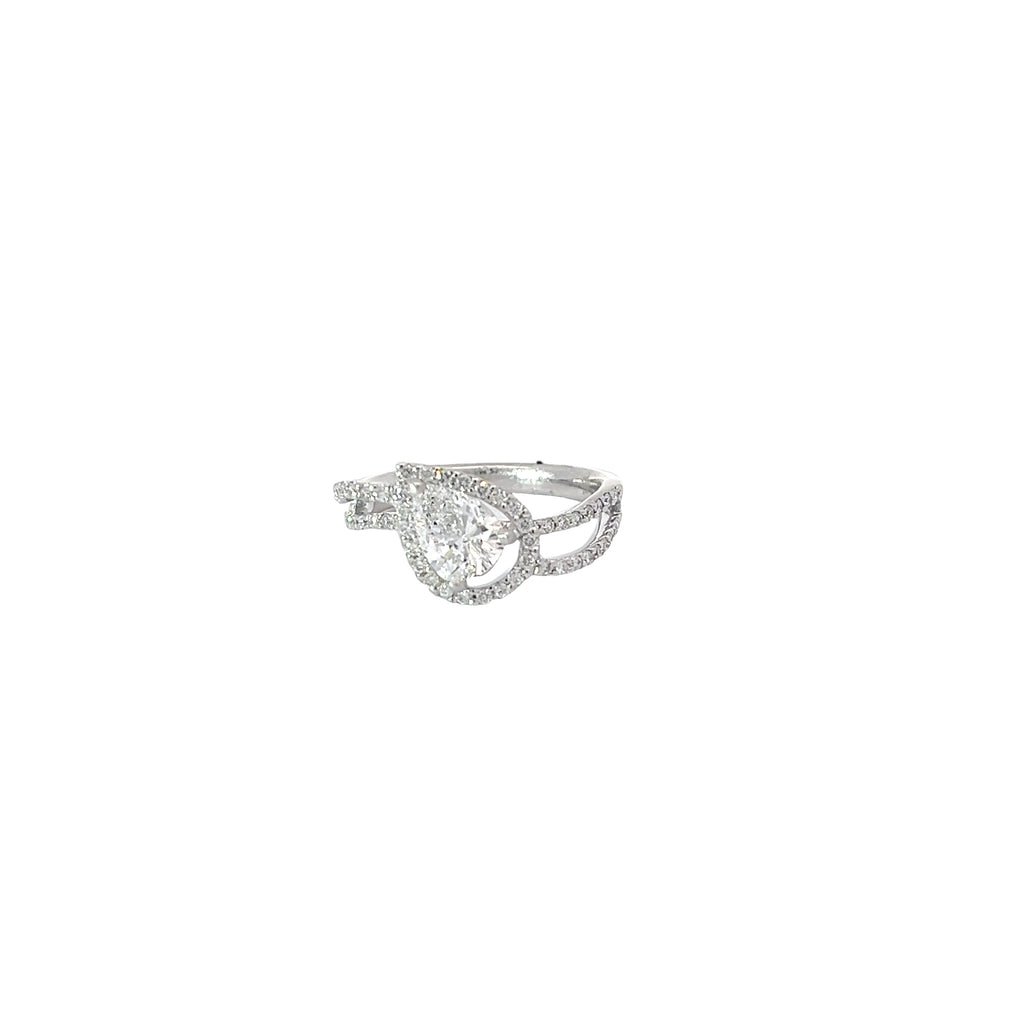 18k White Gold .80ct G VS2 Pear Shape Diamond /.40ct G SI1 Round Diamond Engagement Ring