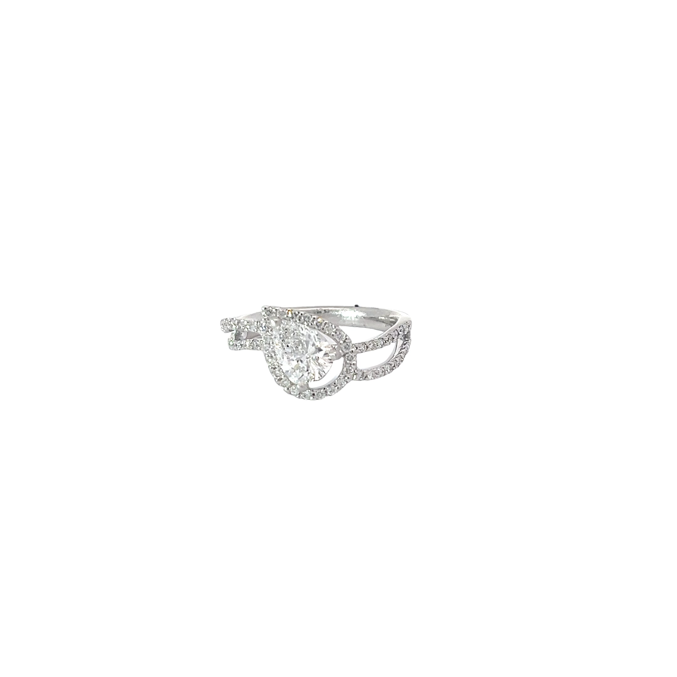 18k White Gold .80ct G VS2 Pear Shape Diamond /.40ct G SI1 Round Diamond Engagement Ring