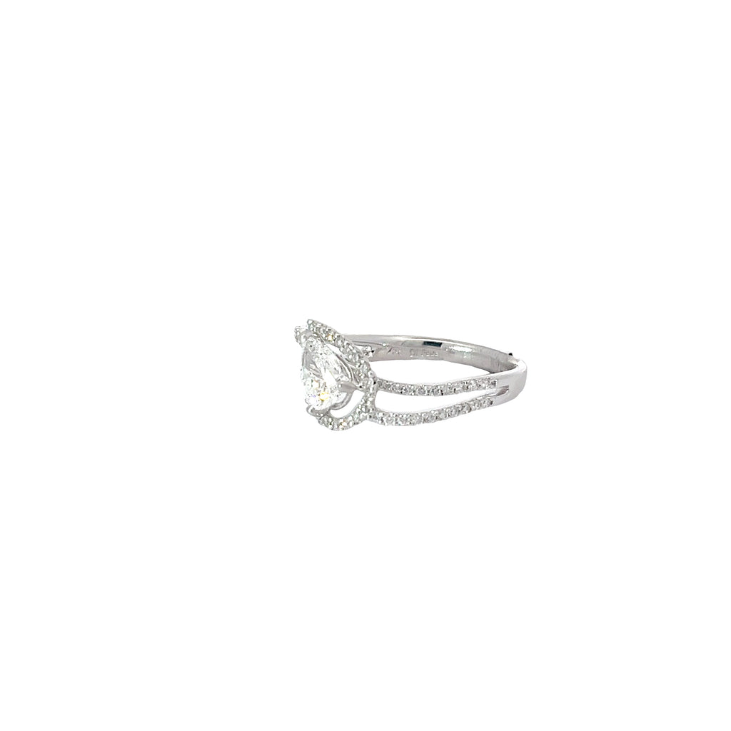 18k White Gold .80ct G VS2 Pear Shape Diamond /.40ct G SI1 Round Diamond Engagement Ring