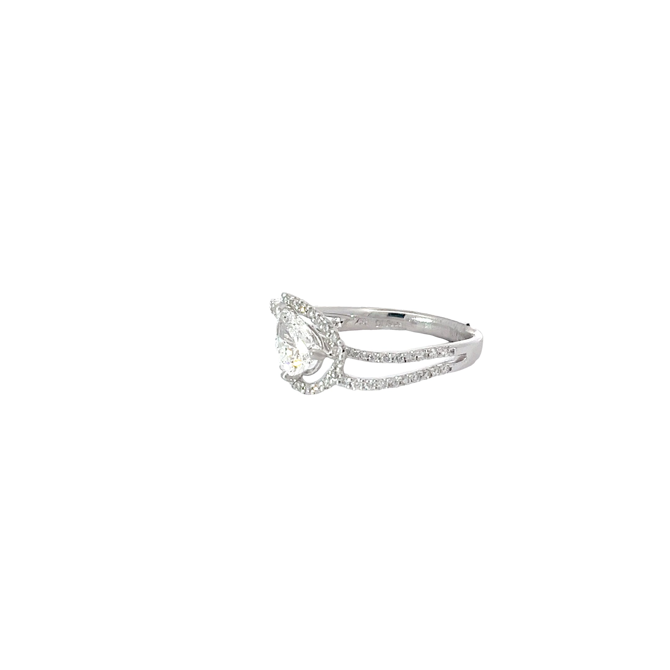 18k White Gold .80ct G VS2 Pear Shape Diamond /.40ct G SI1 Round Diamond Engagement Ring