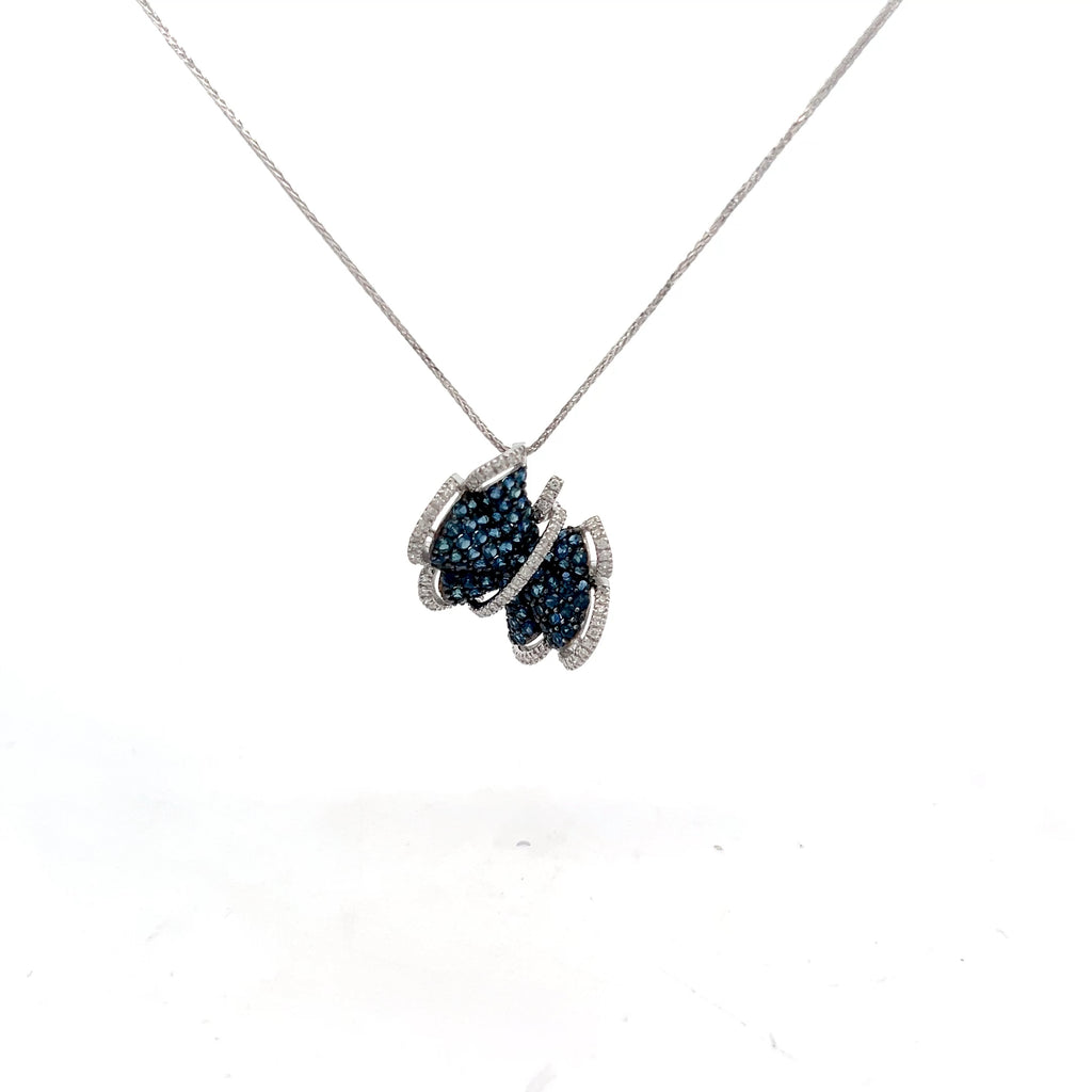 14k White Gold 1.50ct Round Blue Sapphire and .35ct F VS2 Round Diamond Necklace