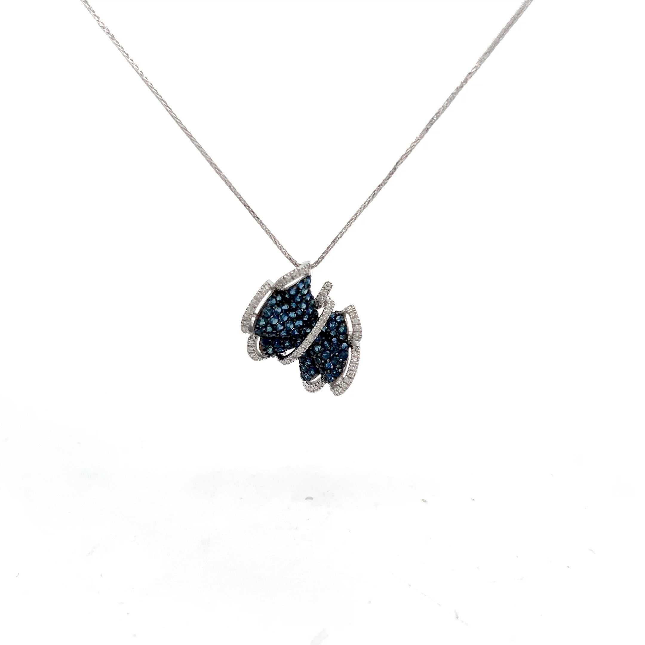 14k White Gold 1.50ct Round Blue Sapphire and .35ct F VS2 Round Diamond Necklace