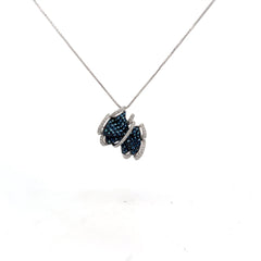 14k White Gold 1.50ct Round Blue Sapphire and .35ct F VS2 Round Diamond Necklace