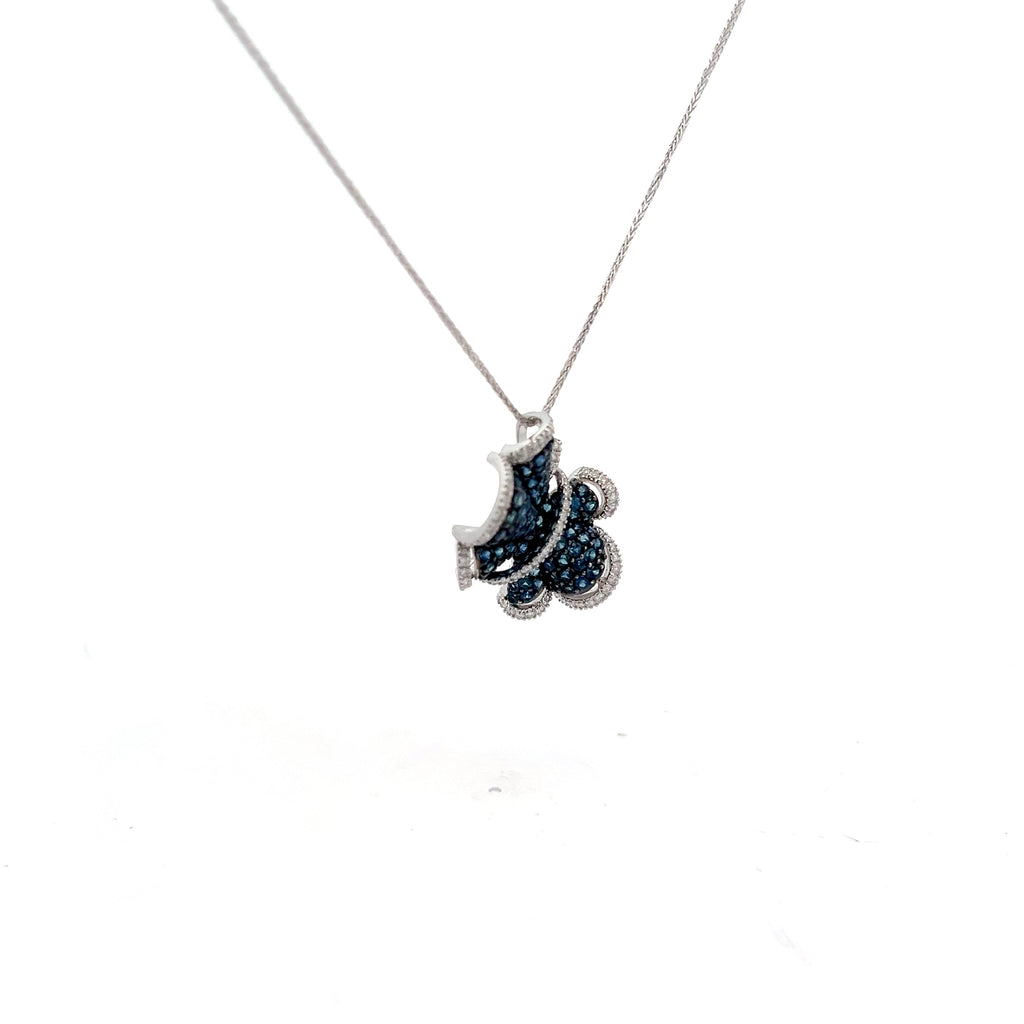 14k White Gold 1.50ct Round Blue Sapphire and .35ct F VS2 Round Diamond Necklace