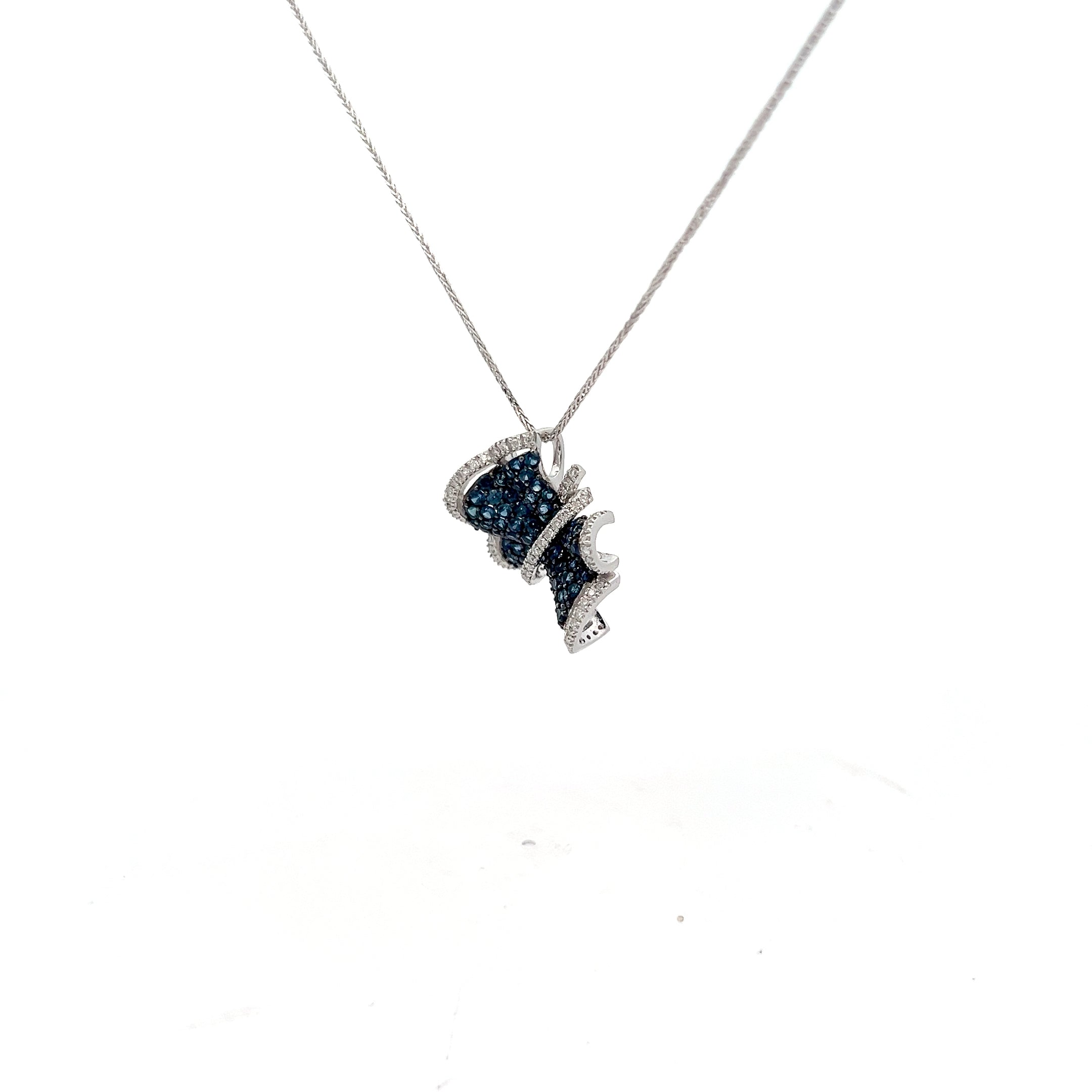 14k White Gold 1.50ct Round Blue Sapphire and .35ct F VS2 Round Diamond Necklace