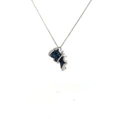 14k White Gold 1.50ct Round Blue Sapphire and .35ct F VS2 Round Diamond Necklace