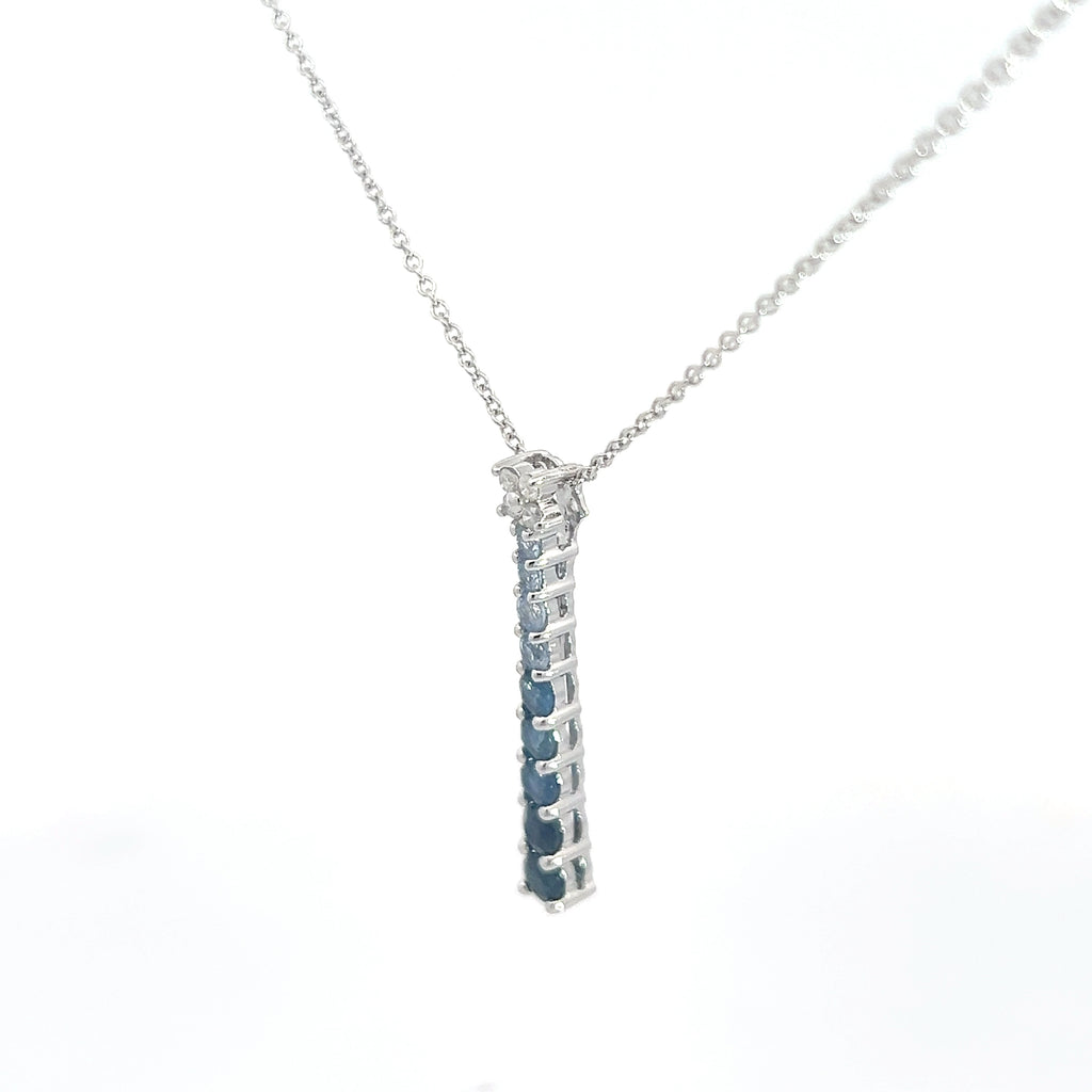 14k White Gold 1ct Round Color Blue Sapphire/.07ct G SI1 Round Diamond Graduated Pendant