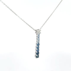 14k White Gold 1ct Round Color Blue Sapphire/.07ct G SI1 Round Diamond Graduated Pendant