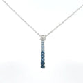 14k White Gold 1ct Round Color Blue Sapphire/.07ct G SI1 Round Diamond Graduated Pendant