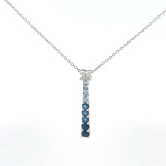14k White Gold 1ct Round Color Blue Sapphire/.07ct G SI1 Round Diamond Graduated Pendant