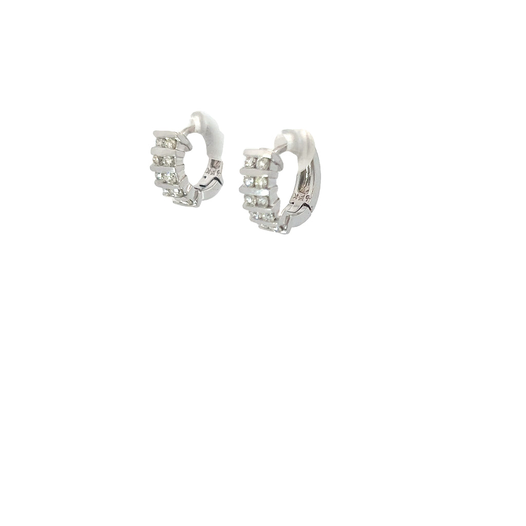 14k White Gold .35ct G VS2 (2) Row Diamond Channel Set Huggies