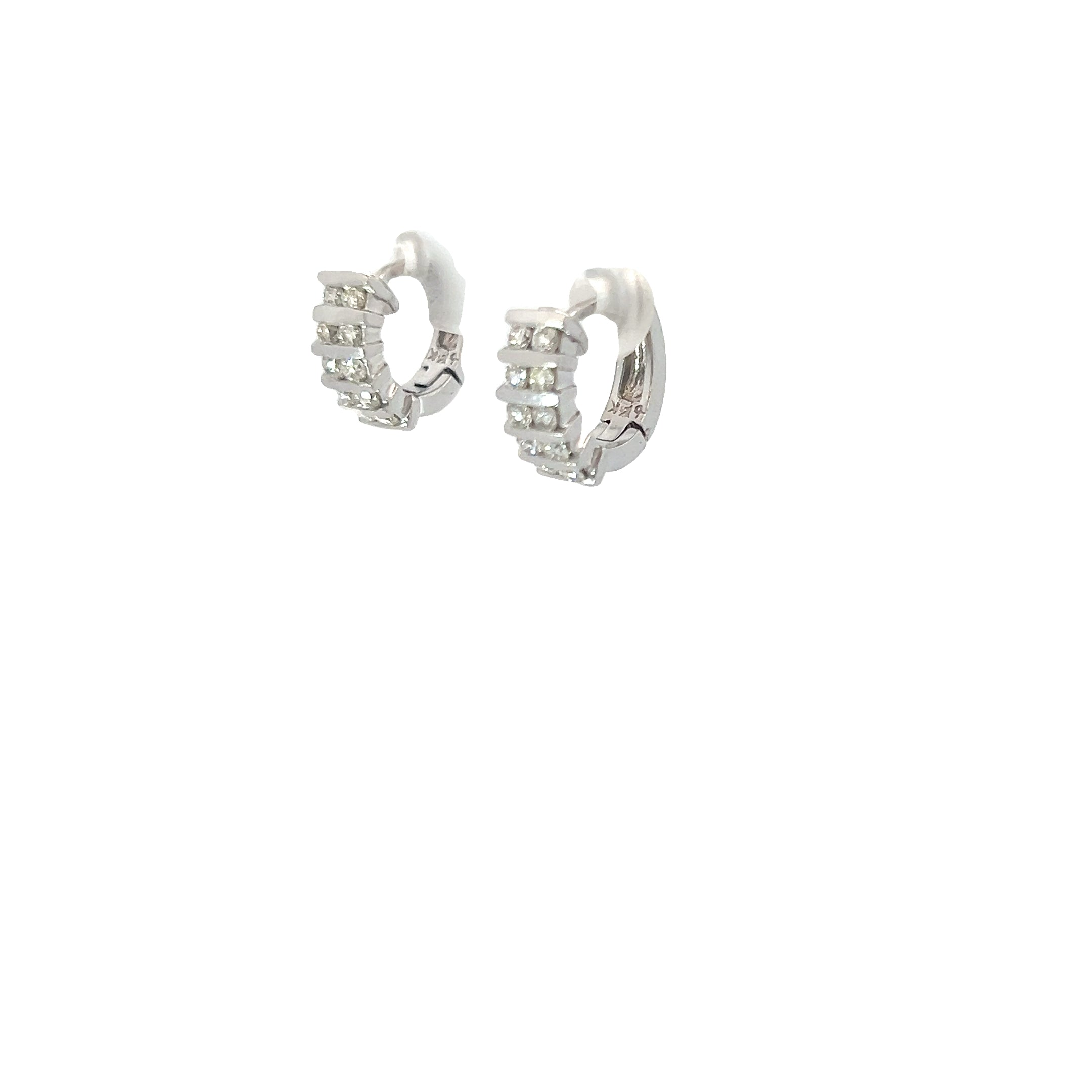 14k White Gold .35ct G VS2 (2) Row Diamond Channel Set Huggies