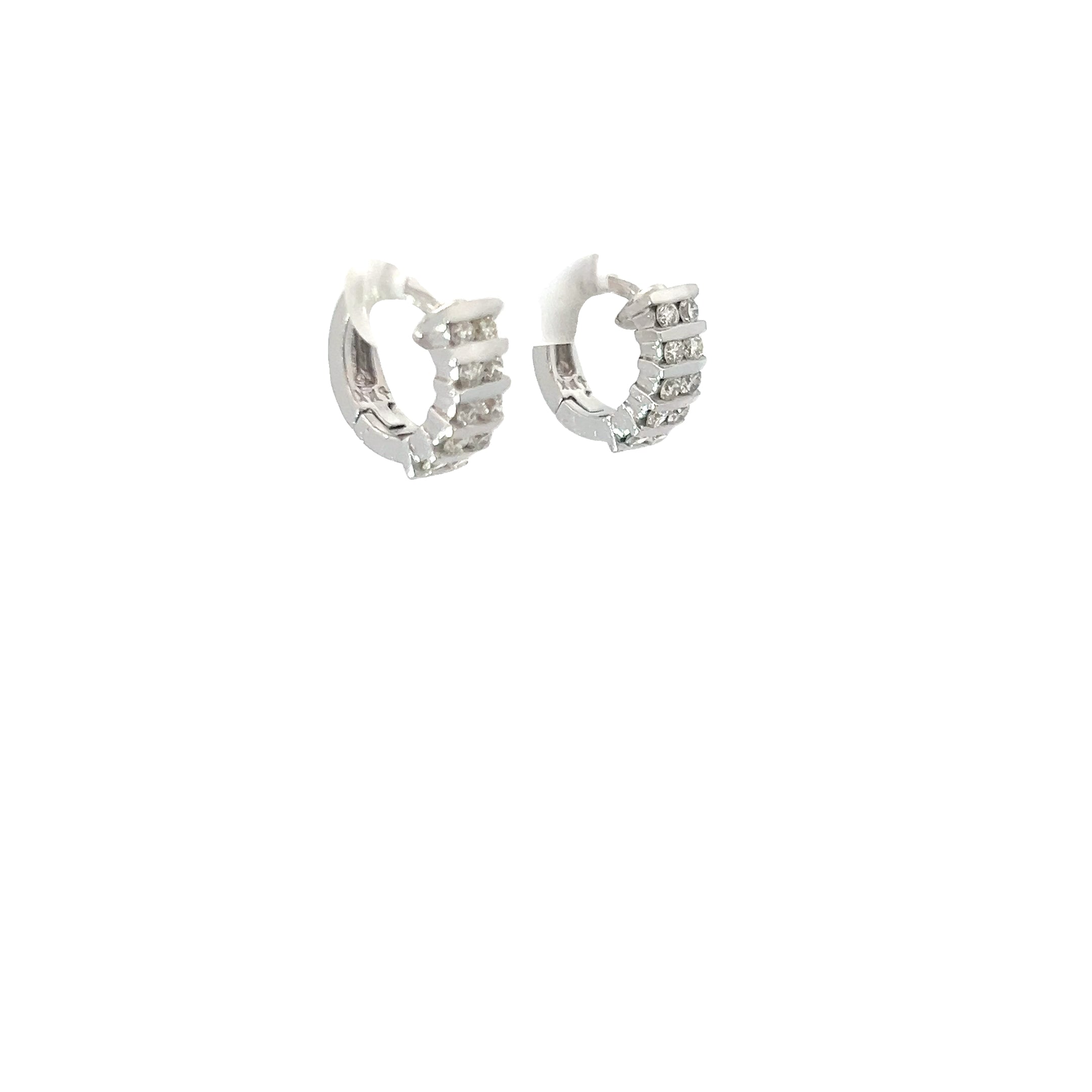 14k White Gold .35ct G VS2 (2) Row Diamond Channel Set Huggies