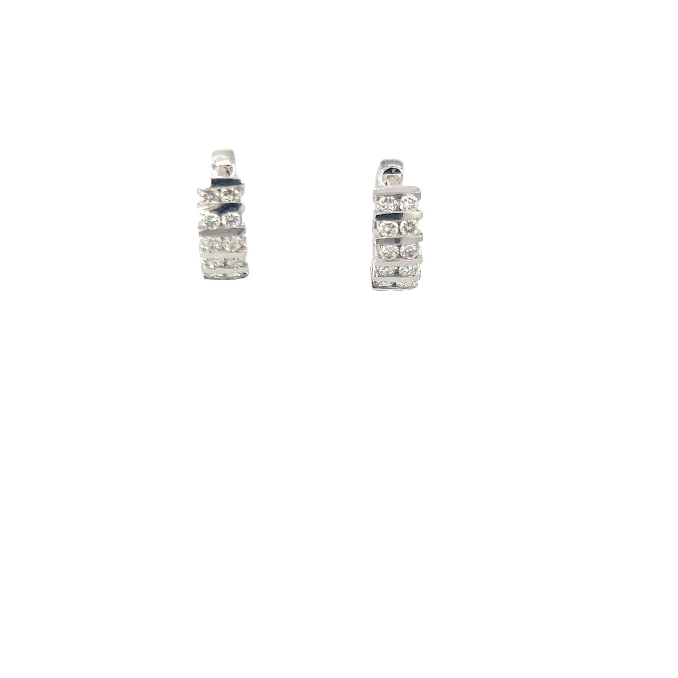 14k White Gold .35ct G VS2 (2) Row Diamond Channel Set Huggies