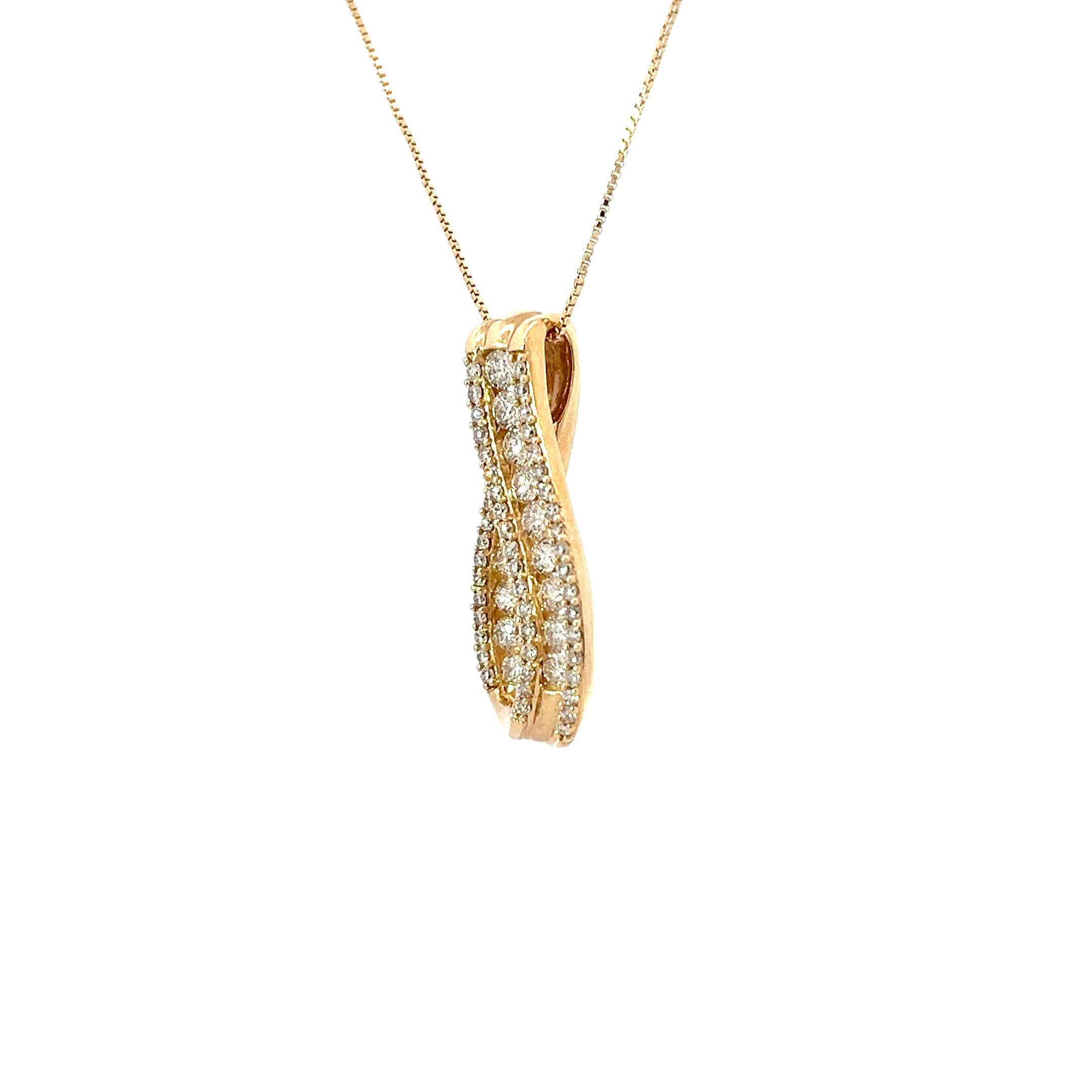 14k Yellow Gold 1.00ct H SI1 Round Diamond Ribbon Pendant