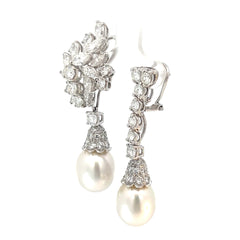 18k White Gold 14.00ct G VS2 Round Diamond and South Sea Salt Water Pearl Interchangeable Diamond /Pearl Dangle Earrings